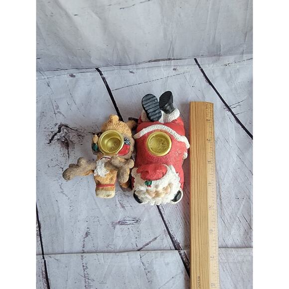 2 Winkles Wonderland 1996 Gift Innovations Santa Set Candle Holders Reindeer - Picture 9 of 12